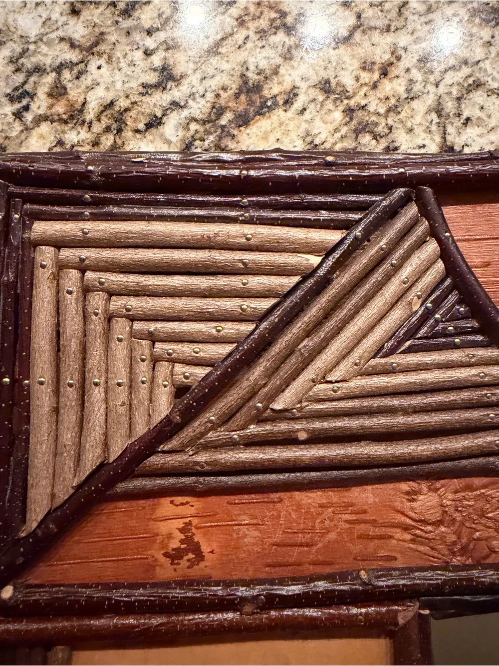 Rustic Geometric Wood Twig Wall Mirror - Brown